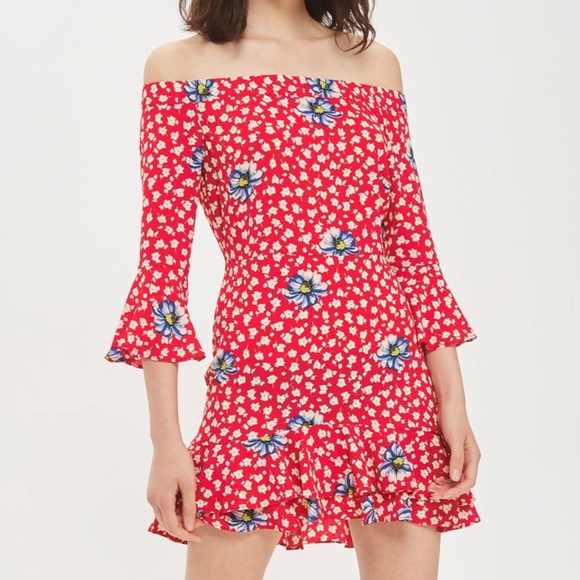 topshop red bardot dress